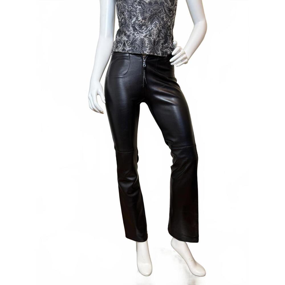 Absolu Paris Faux Leather Front Pants Size 0 Black Stretch Back Zip France
